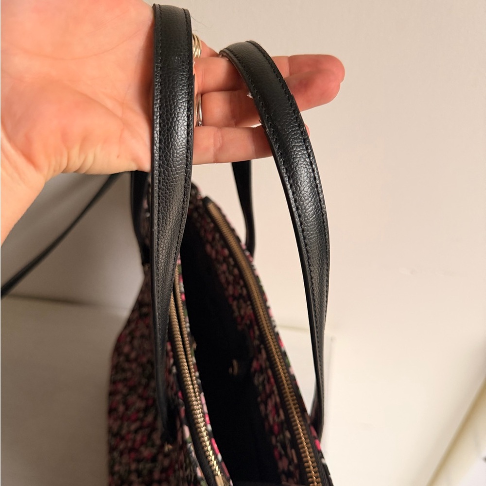 kate spade Black Floral Tote with Pink and White Blossoms and Green Leaves - Picture 12 of 14